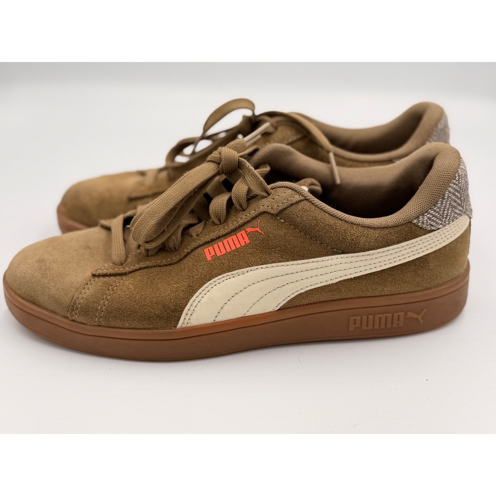 PUMA Smash v2 Sneakers Sz. 7.5 Olive Brown Suede Gum Sole Herringbone Accent